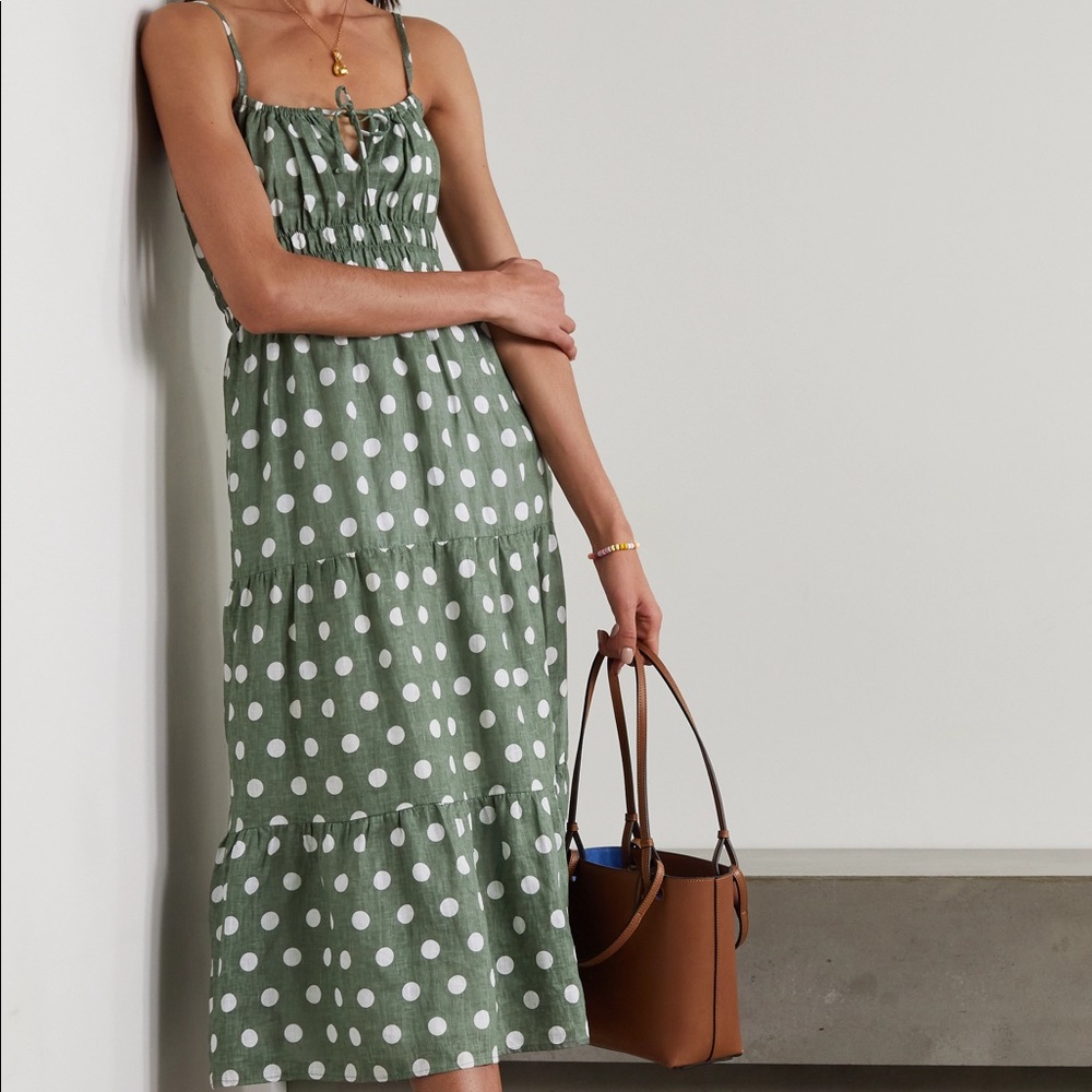 Faithfull the Brand Green Polka Dot Midi Dress